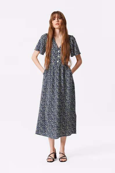 Платье миди с V-образным вырезом H&M