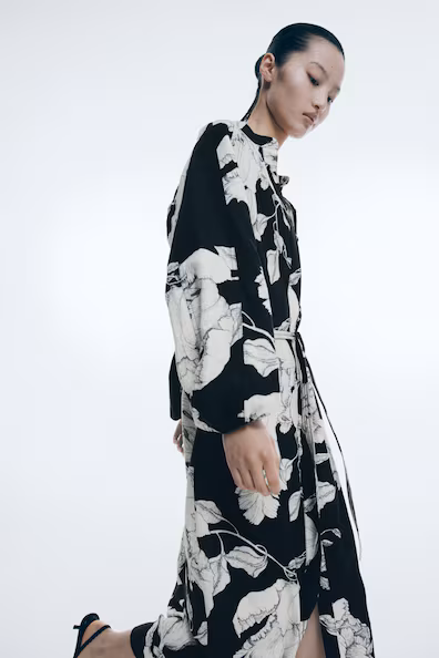 VESTIDO EM MISTURA DE LINHO COM CINTO DE ATAR