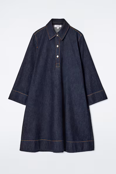 VESTIDO-CAMISA MINI DE GANGA EM A-LINE