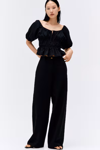 Широкие брюки из смеси льна H&M