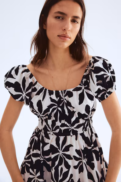 VESTIDO DE OMBROS DESCOBERTOS EM POPELINA
