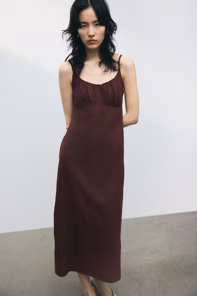 VESTIDO DE ALçAS EM MISTURA DE LINHO