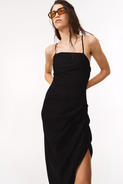 VESTIDO DRAPEADO EM MISTURA DE LINHO