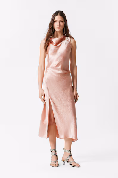 VESTIDO MIDI DE CETIM DRAPEADO