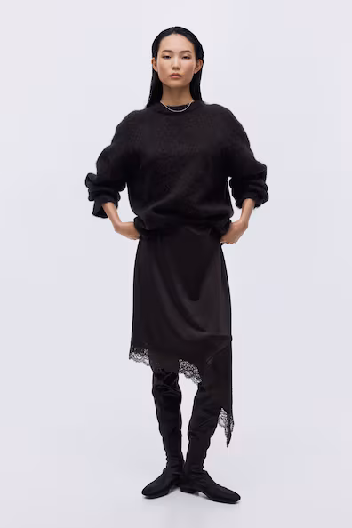 Юбка асимметричная с кружевным краем- Заказать в России