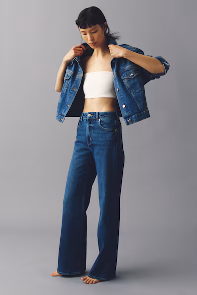 Джинсы широкие с высокой посадкой- Заказать в России