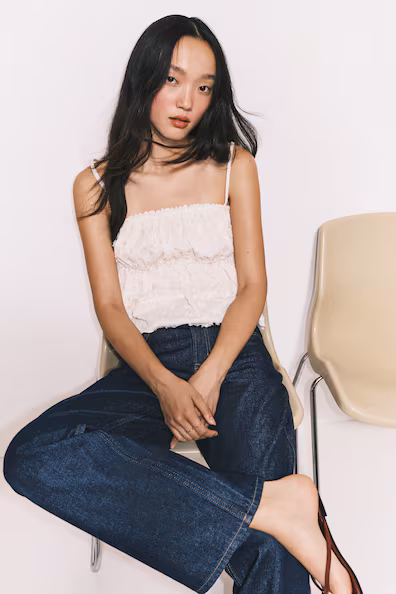 Джинсы широкие с высокой посадкой H&M