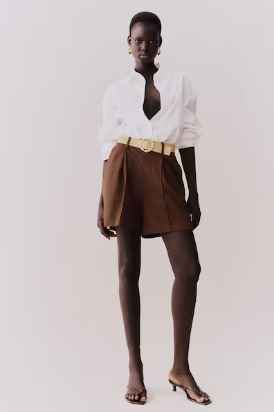 Шорты из пике с поясом- Заказать в России