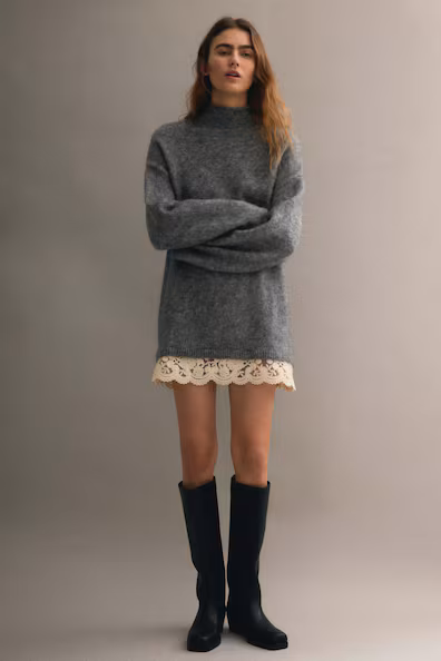 Свитер из смесовой мохеровой пряжи с кружевом- Заказать в России