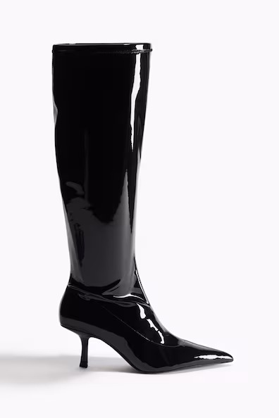 Лаковые сапоги до колена с мехом H&M