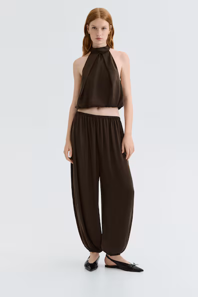 Брюки из атласа с объемными брючинами- Заказать в России