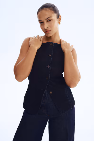 Жилет в джинсах с завязками- Заказать в России