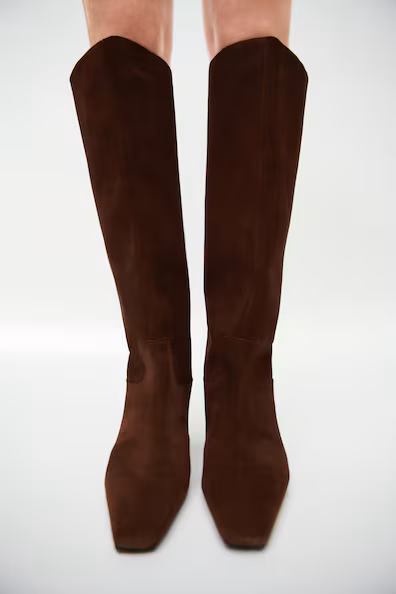 Ботфорты до колена из кожи с мехом- Заказать в России