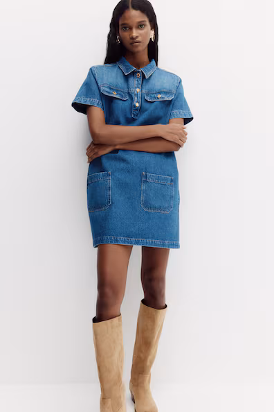 Платье из джинсы с воротником- Заказать в России