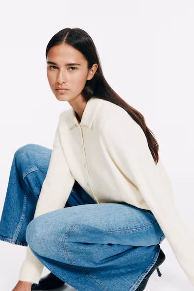 Кардиган из вязаного трикотажа с воротником- Заказать в России