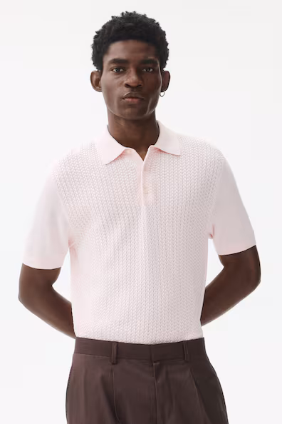 Поло из вязаной ткани с плетением SLIM FIT