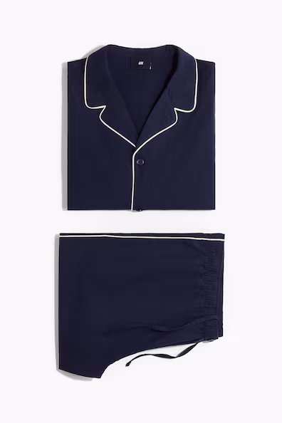 Пижама из рубашки и брюк из хлопка- Заказать в России