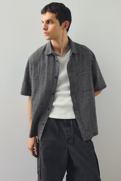 Рубашка с льном OVERSIZED FIT и короткими рукавами- Заказать в России