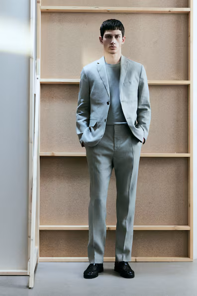 Брюки-классики из льна с узким кроем