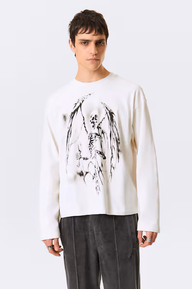 Джемпер с квадратным вырезом и графикой- Заказать в России