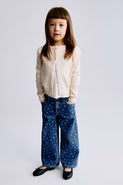 Джинсы с широкими штанинами и узорами- Заказать в России