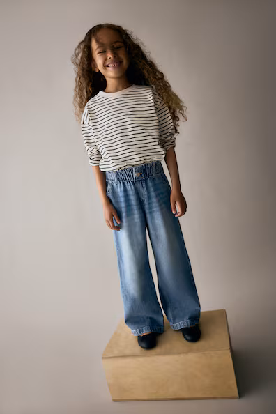 Джинсы широкие свободного кроя с поясом PAPER BAG- Заказать в России