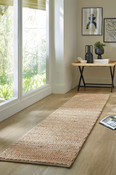 Бежевый текстильный коврик с плетеной полоской DREW BRAID JUTE STRIPE