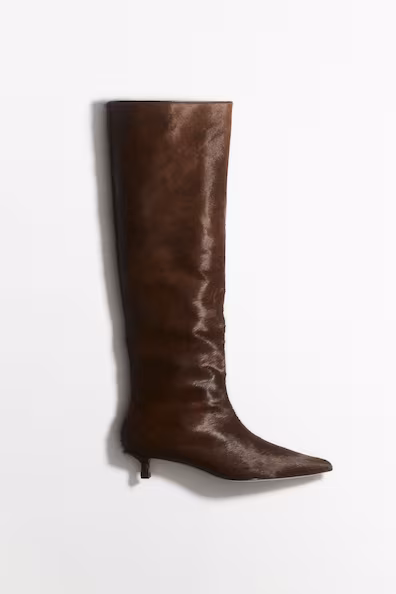 Сапоги из кожи на каблуке-котенке- Заказать в России