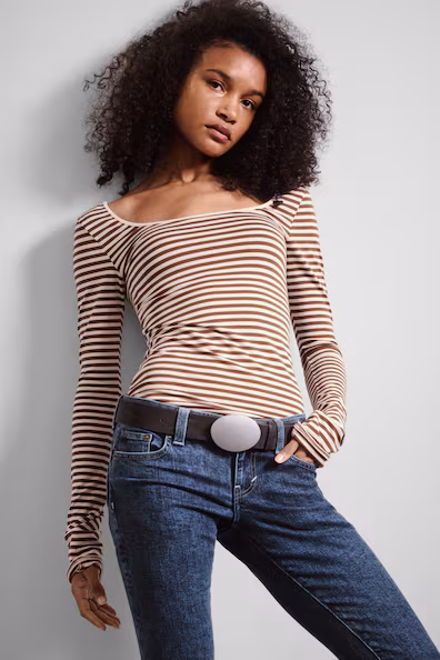 Топ с длинным рукавом, SLIM FIT, круглый вырез- Заказать в России