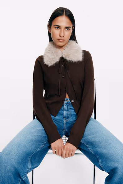 Кардиган с воротником из трикотажа- Заказать в России