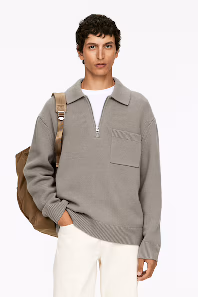 Пуловер из шерстяной мягкой ткани с молнией- Заказать в России