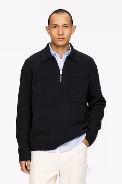 Поло из вязаной шерстяной ткани с молнией- Заказать в России