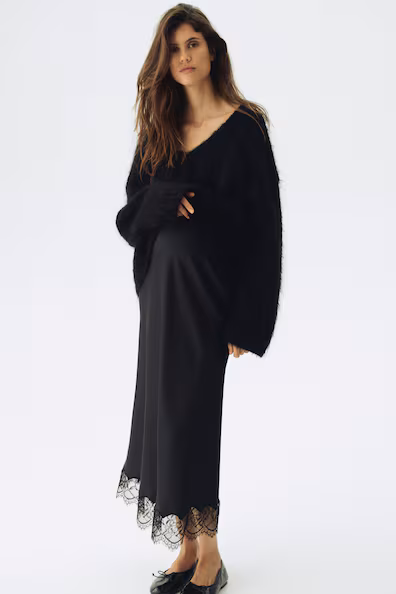 Юбка из атласа с кружевным краем H&M