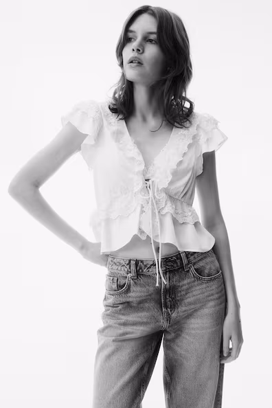 Блузка из шелка с оборками- Заказать в России