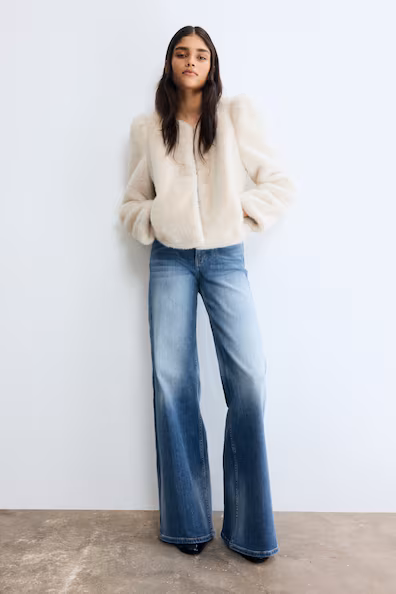 Джинсы широкие с высокой посадкой- Заказать в России