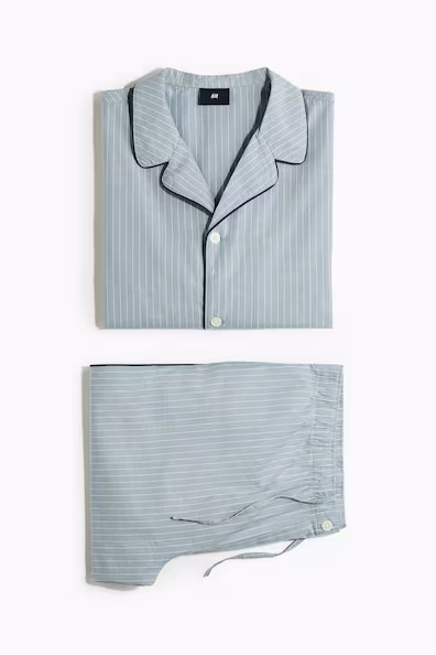 Пижама из хлопковой рубашки и брюк- Заказать в России