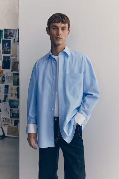 Рубашка в полоску из хлопка- Заказать в России