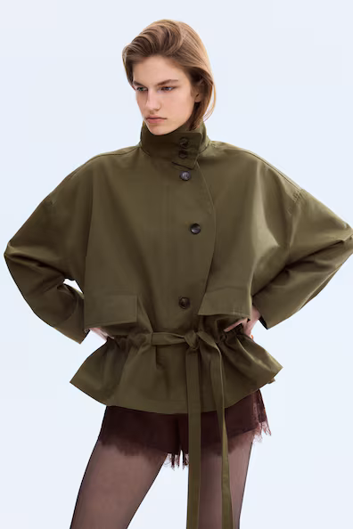 Плащ из хлопковой ткани с завязками- Заказать в России