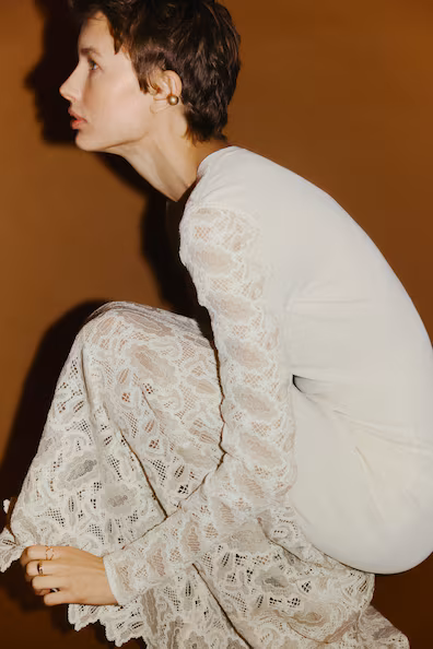 Рифленое платье с кружевом- Заказать в России