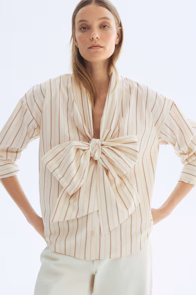 Рубашка из поплина с завязками спереди- Заказать в России