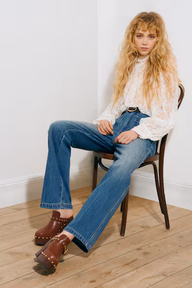 Джинсы прямого кроя с высокой посадкой- Заказать в России