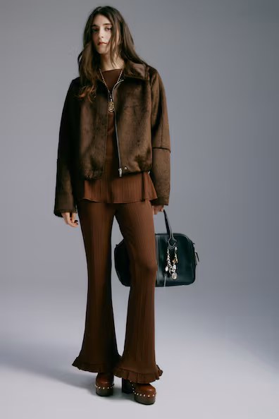 Брюки-клеш из рубчатой ткани- Заказать в России