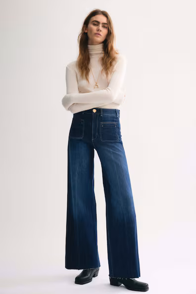 Джинсы широкие с высокой посадкой- Заказать в России