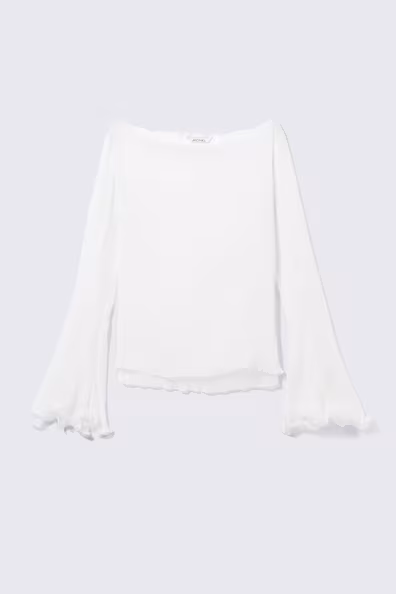 Прозрачная блуза с вырезом лодочка и расширенными рукавами- Заказать в России