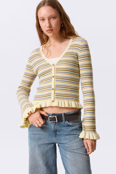 Кардиган из тонкой вязаной ткани с вырезом лодочкой