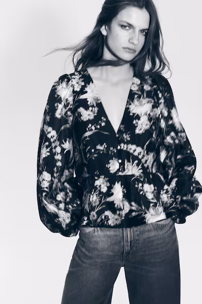 Топ с баской из льняной смеси