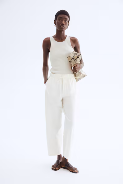 Брюки из льняной смеси с завязкой- Заказать в России