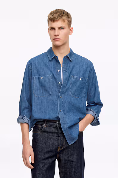 Кэжуал джинсовая рубашка- Заказать в России