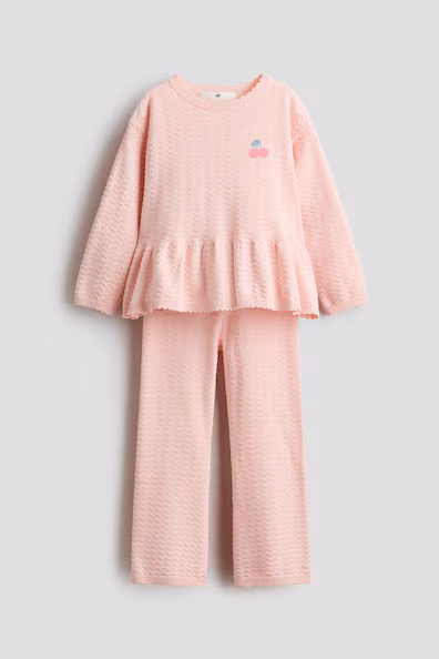 H&M Комплект из 2-х предметов из прозрачной вязаной ткани с узором, светло-розовый с вишней