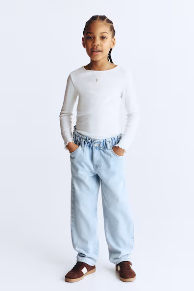 Джинсы бумажный пакет с широким свободным кроем- Заказать в России